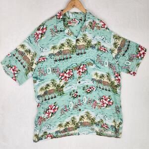 Hilo Hattie Shirt Men 3XL Aloha Hawaiian Camp Button-up Rayon Hula Floral Green